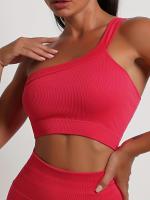 Sujetador Deportivo Para Correr De Un Hombro, Color Sólido De Secado Rápido Acanalado Transpirable, Entrenamiento De Yoga y Fitness - details 21
