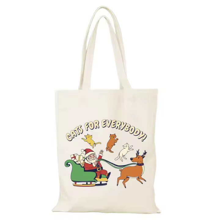 Bolso de compras de dibujos animados, regalo de Año Nuevo, Feliz Navidad, bolso de hombro para mujer, bolsos de mano, bolso de mano ecológico para mujer, compras de lona - 1