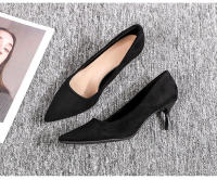 Tacones altos de mujer 2025 nuevo verano negro tacones delgados punta puntiaguda boca ligera gamuza profesional temperamento versátil solo zapatos de mujer - details 8