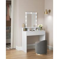 Luces LED con Brillo Ajustable, Mesa de Maquillaje con Espejo, 2 Cajones y 3 Compartimentos, Moderno, Blanco - details 8