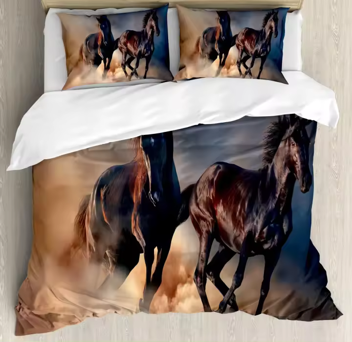 Juego de Ropa de Cama de Caballo Dulces Sueños de Vaquero Occidental en Polyester Tamaño Doble Rey - 1