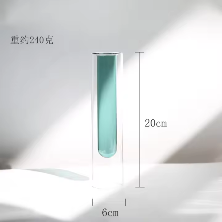 Jarrón de vidrio de colores nórdicos de doble capa, decoración de mesa, tubo de ensayo transparente creativo, decoración del hogar - 1