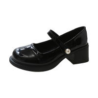Nuevo francés retro boca ligera perla cabeza redonda tacón grueso tacón alto zapatos Mary Jane - details 1