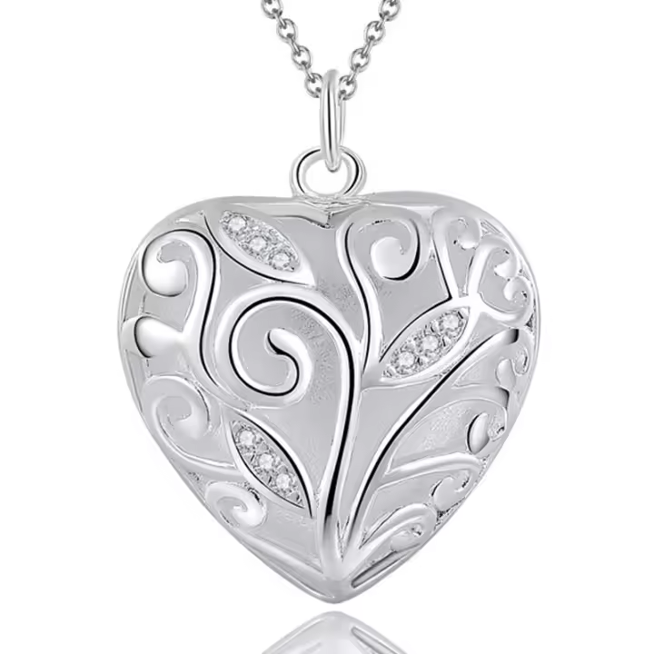 Collar colgante en forma de corazón de plata de ley 925, joyería de moda para mujer, adecuado para bodas y compromisos, elaborado en plata de ley. - 1