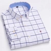 Camisa 100% de algodón para hombre, camisa Oxford informal a cuadros de manga larga con estampado de Color sólido, camisa de vestir Formal de ajuste Regular de gran tamaño 7XL 6XL 5XL - details 5