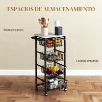 Carrito de Cocina Carrito Verdulero para Cocina con 4 Cestas Deslizables y Marco de Acero Carrito Auxiliar con Ruedas para Comedor 49,5x31x91 cm Gris Claro - details 2