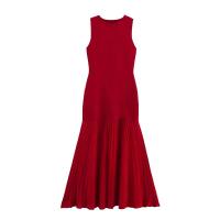 ZBZA Vestido largo de mujer de tela suave de retales con cuello redondo sin mangas de una línea a media pantorrilla caída primavera verano moda casual - details 1