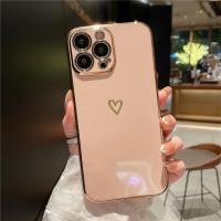 Funda de teléfono suave a prueba de golpes con forma de corazón de amor chapado para iPhone 14 13 12 11 Pro Max 15 X XR XS 7 8 Plus, funda protectora para cámara de lente - details 3