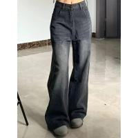 Vaqueros retro de cintura alta para mujer, jeans sueltos de pierna recta en forma de pera ajustados, jeans sueltos negros y grises. - details 1