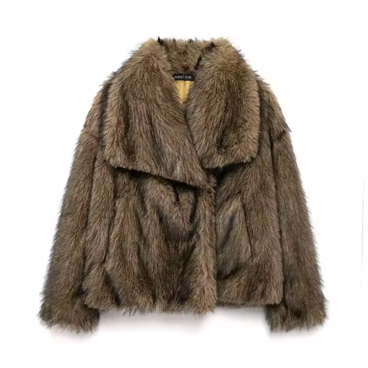 Abrigo de piel sintética para mujer, chaqueta holgada de manga larga con cuello levantado, abrigo grueso de invierno - 1