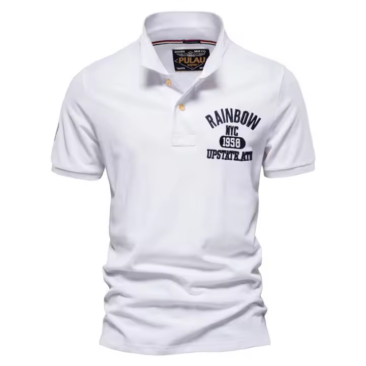 POLO de algodón cepillado a la moda para hombre, camisa POLO de manga corta con solapa bordada estampada, novedad de verano - 1