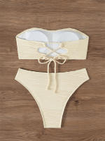 Bikini con Top de tubo para mujer, traje de baño con cordones sólidos, conjunto de Bikini Sexy con Tanga, ropa de playa de verano - details 15