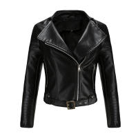 Abrigo corto de motociclista de piel sintética para mujer, chaqueta de manga larga con cremallera, ropa de otoño - details 4