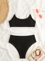 Conjunto de Bikini de cintura alta para mujer, traje de baño de color naranja liso, bañador de playa, Verano - details 1