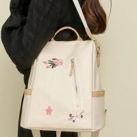 Mochila Portátil Mujer - Estampado Floral Beige, Antirrobo, Gran Capacidad, Impermeable, Bolsillos Prácticos - details 3
