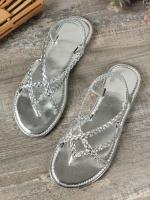 Sandalias planas casuales con punta para mujer 2025 nuevo estilo sandalias de playa romanas tejidas slip-on talla grande - details 25