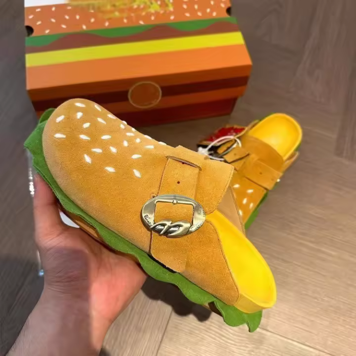 Hamburguesa bolsa de suela gruesa cabeza media zapatillas ropa de verano para mujer. - 1
