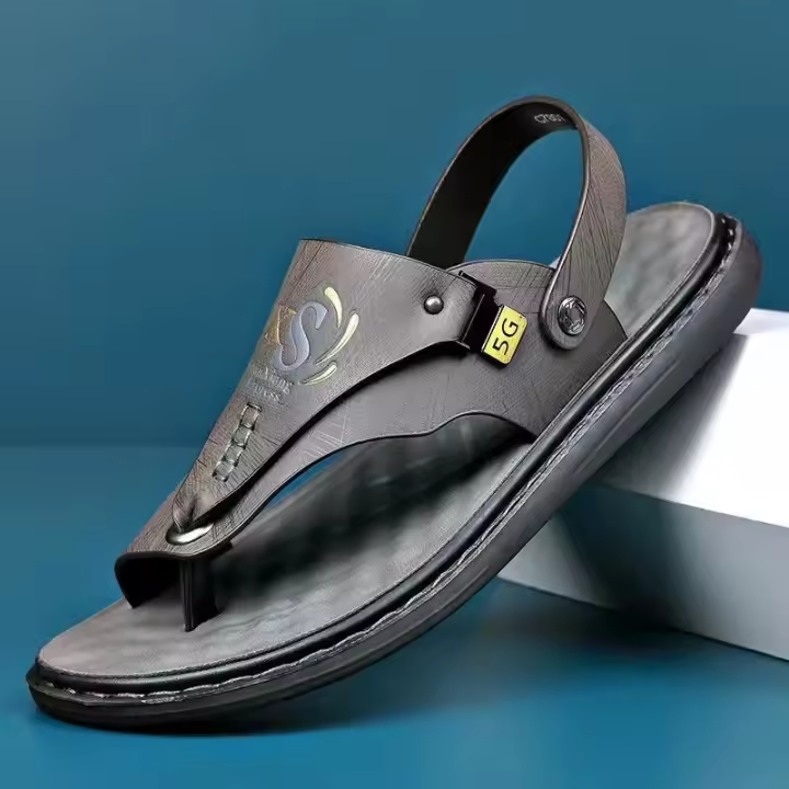 Sandalias de verano para hombre, uso interior y exterior, zapatillas de playa casuales, cuero suave - 1