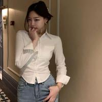 2025 camisas coreanas elegantes para mujer, ropa de calle a la moda, blusa ajustada para mujer, Tops cortos sexys informales de oficina Y2K para primavera, novedad - details 2