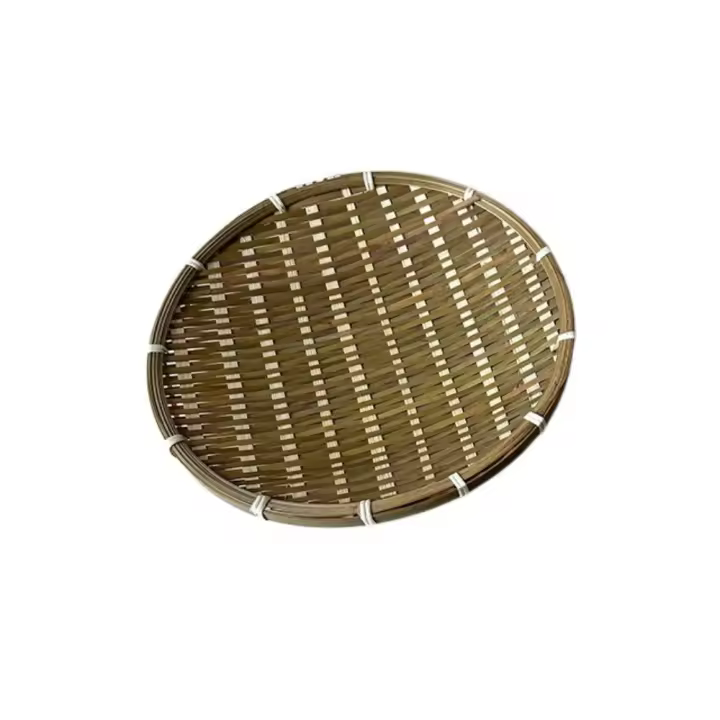 Cesta para servir, cesta redonda de bambú, bandeja apilable, cestas de almacenamiento tejidas de bambú, cesta de frutas hecha a mano ecológica para jardín - 1