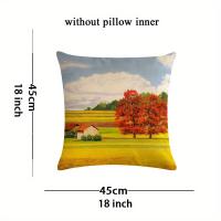 4 piezas, Fundas De Almohada Decorativas De Lino Con Pintura Al Óleo De Campo De Trigo Dorado Y Hojas De Arce - details 5
