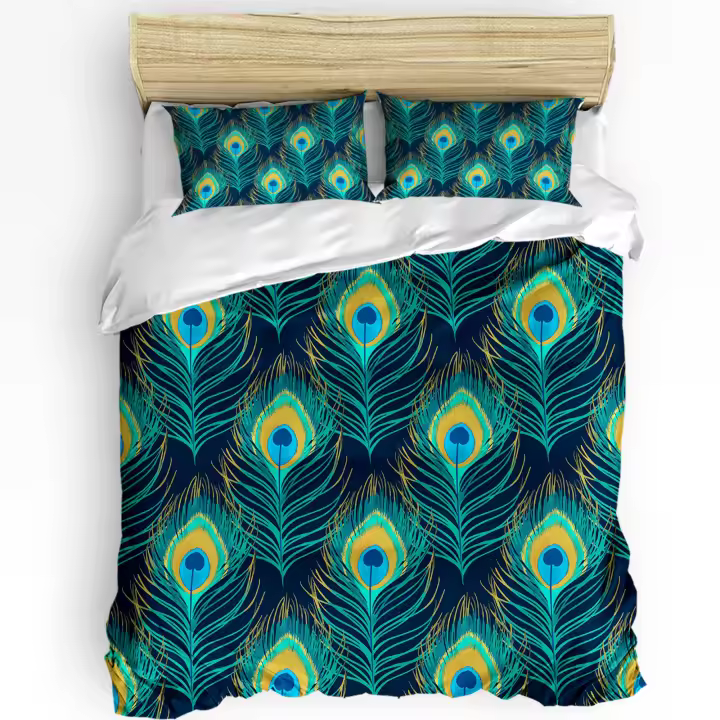Edredón de Pareja con Pluma de Pascua Cian 3pcs Cubierta de Cama Personalizada Conjunto de Ropa de Cama Doble para el Hogar - 1