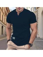 2025 nueva tendencia de verano para hombres, camiseta elástica de manga corta ajustada con cuello redondo en V de color sólido, - details 3