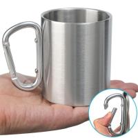 Taza de acero inoxidable de 220/300ml, gancho de mosquetón, mango portátil para caminata, taza para acampar, viaje, multifuncional, para acampar al aire libre, 1 Uds. - details 2