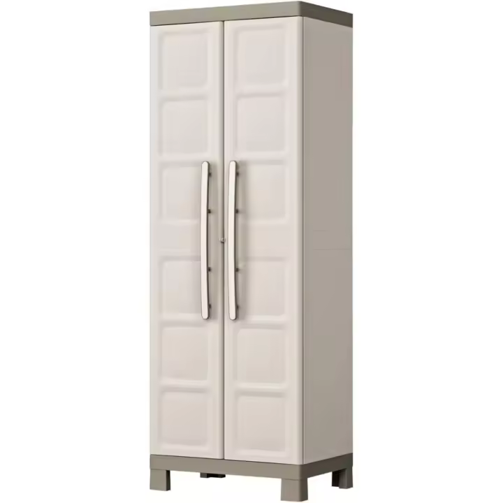 Excelencia Alto | Amario Alto de almacenaje | resina | 2 Puertas y 4 baldas Regulables en Altura | Color Arena/Gris | 182 x 65 x 45 cm - 1