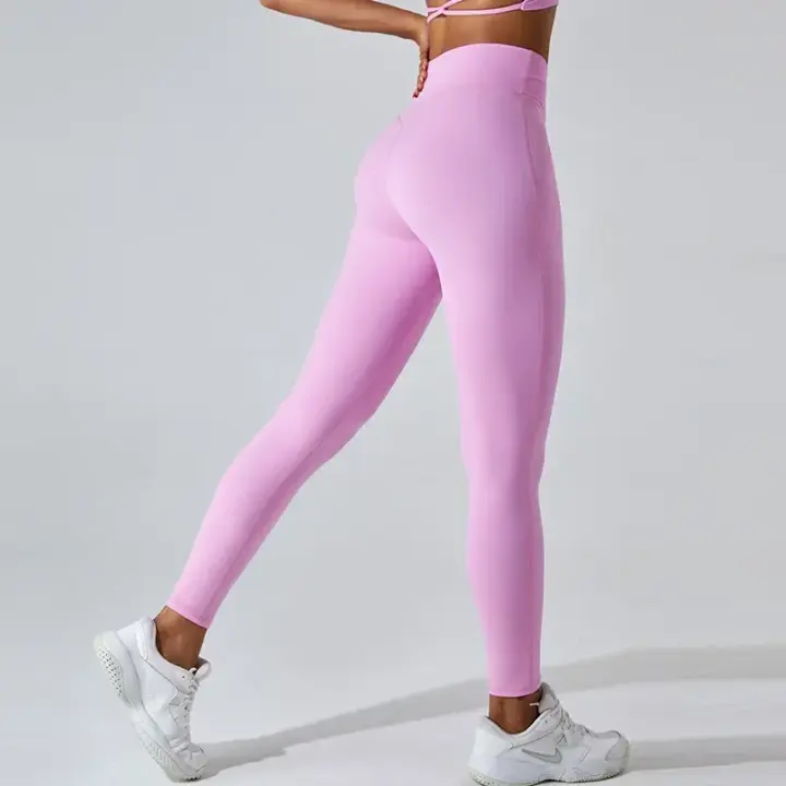 Leggings de secado rápido para mujer, mallas ajustadas para ejercicio, levantamiento de cadera, levantamiento de cadera, cintura alta, Yoga, ejercicio, Fitness, color melocotón - 1