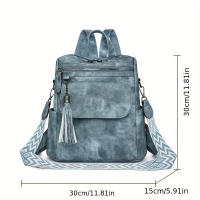 Mochila Grande y Elegante para Mujer - Bolso de Viaje Oxford Casual Vintage con Correas Ajustables, Adorno de Borla y Cierre de Cremallera para Vacaciones - details 0