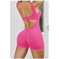 Traje deportivo de yoga para mujer sin costuras con espalda hueca en ropa ancha de nylon para gimnasio sin mangas cuello redondo para primavera/verano - details 9