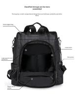 Mochila de trabajo de cuero PU suave para mujer, mochila de hombro cruzado de cuero negro vintage, mochila de viaje antirrobo para mujer - details 6