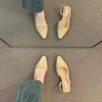 Sandalias de Tacón Bajo 24 para Mujer Color Nude Francés, Punta Afilada, Estilo Pequeño Fragante, Tacones Gruesos, Estilo Trasero - details 2