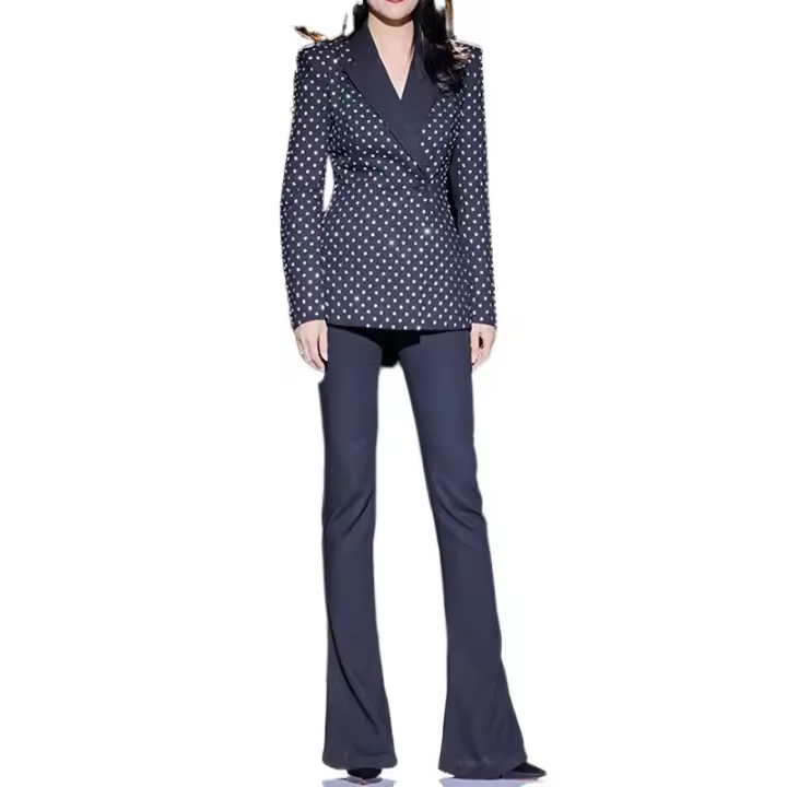 Traje de pantalón de talla grande, conjunto de dos piezas para mujeres, chaqueta de oficina delgada con botones únicos y pantalo - 1