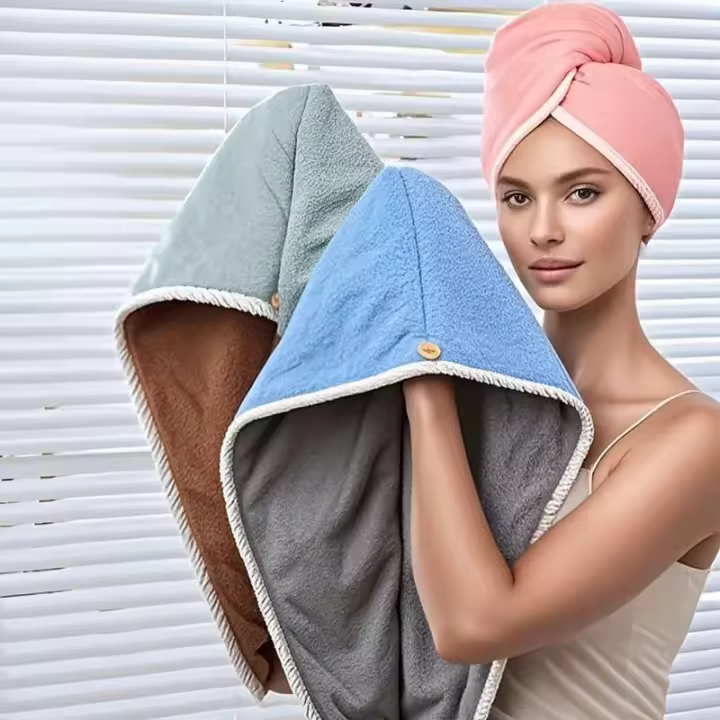 Nuevo paño grueso de doble capa para el cabello, toalla de secado rápido, gorro de ducha, gorros secadores de pelo de microfibra Ultra absorbentes - 1