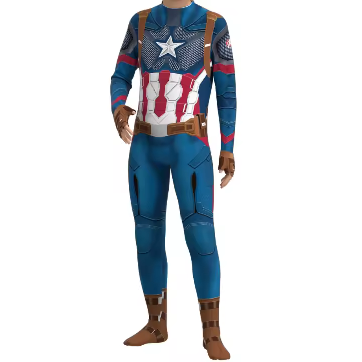 Disfraz de Capitán América para niños, mono de una pieza para adultos, disfraz de Halloween - 1