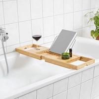 bandeja bañera bambu madera plegable cama patas espacio libro tablet extensible