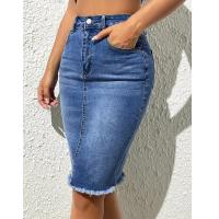 Faldas de mezclilla de cintura alta para mujer, pantalones vaqueros elásticos hasta la rodilla, falda ceñida informal - details 7
