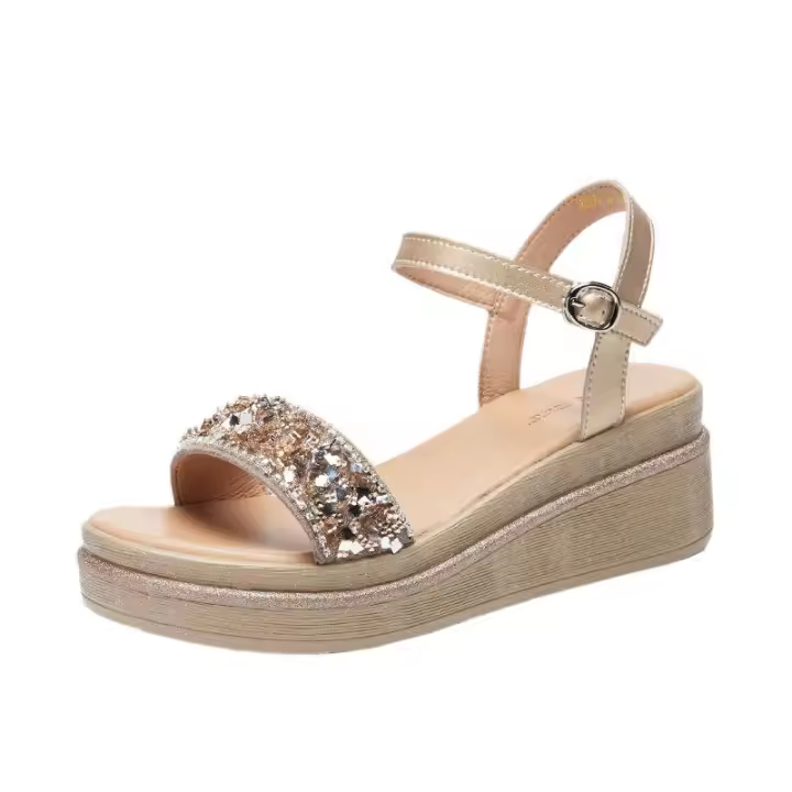 Sandalias de cuña para mujer, novedad de verano 2025, zapatos de mujer de una sola tira con suela gruesa, zapatos de plataforma de moda estilo hada - 1