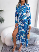 Vestido camisero con cordones para mujer, traje largo con cuello tipo Polo, estampado Floral en contraste, primavera y verano, novedad de 2023 - details 2