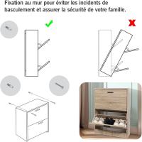 Mueble zapatero de 12 pares - Estantería de gran capacidad para vestíbulo o pasillo - (ancho) 60 x (profundidad) 24 x (alto) 80 cm - Madera clara blanca - details 101