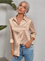 Blusa De Seda Casual Leopardo Para Mujer Camisa De Oficina Con Botones Manga Larga Ajustable Estilo Elegante Tops Blusas - details 10