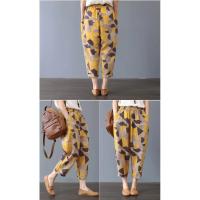Pantalones de algodón y lino para mujer, pantalones harén con estampado de verano, pantalones holgados Retro a la moda hasta el tobillo para mujer - details 6