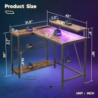 Forma de L con Tomas de Corriente y Luces LED, Escritorio Esquinero con Estantes, Reversible para Ordenador para el Hogar, Oficina, Dormitorio, Espacio Pequeño, 106,5 cm - details 28
