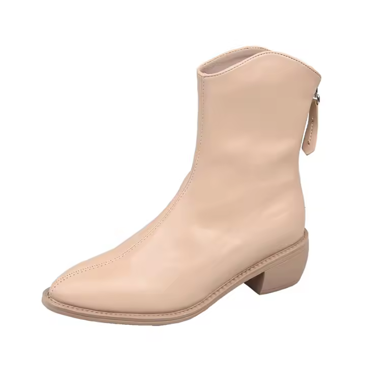 Nuevas botas vaqueras occidentales puntiagudas con boca en V, botines blancos de tacón grueso - 1