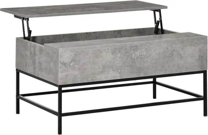Mesa de Centro Elevable Mesita de Comedor Mesa de Café Versátil con Almacenaje Oculto Patas de Metal para Salón Comedor 90x60,5x45,5 cm Teca - 1