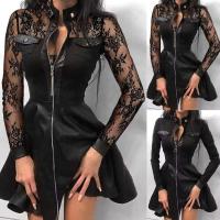 Mini Faldas de Moda para Mujeres Manga Larga, Bolsillos, Cremallera, Cuero Sintético, Elegante y Delgada - details 1