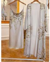Camisón estampado de 2 piezas para mujer, vestido de novia, albornoz, ropa interior de satén con cuello en V, pijama con tirantes - details 0