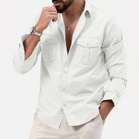 Camisa informal de manga larga para hombre, tops con múltiples bolsillos, otoño - details 1
